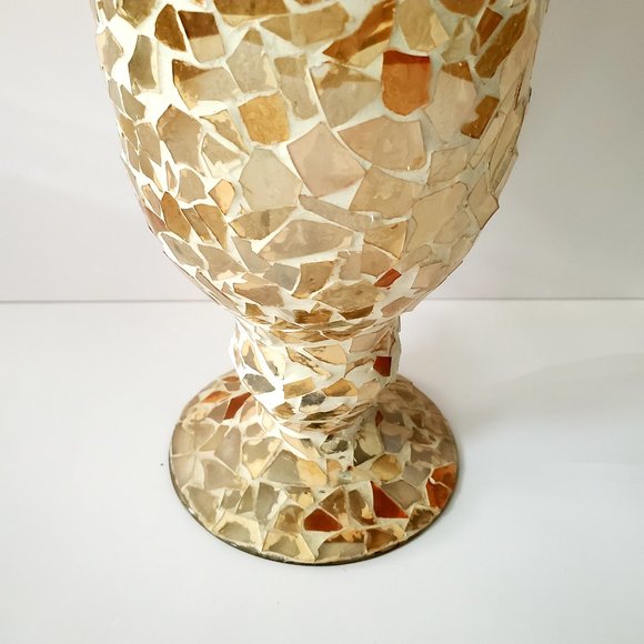 Elegant Tall Mosaic Glass Vase Neutral White Gold Cream Multi Colour Footed chic - Picture 3 of 8